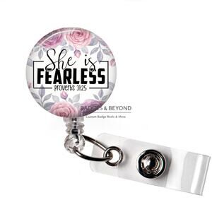 ✝️✨ She Is Fearless Proverbs 31:25 Badge Reel | Christian Retractable ID Holder
